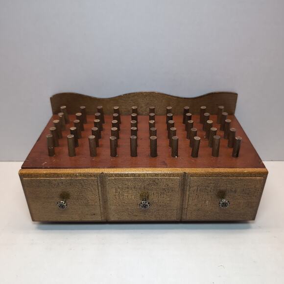 Vintage Wooden Sewing Box Bobbin Holder Spool Drawer Pegs - Picture 1 of 15